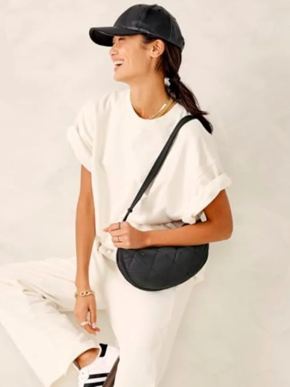 Water Resistant Recycled Nylon Quilted Sling Crossbody with Adjustable Strap